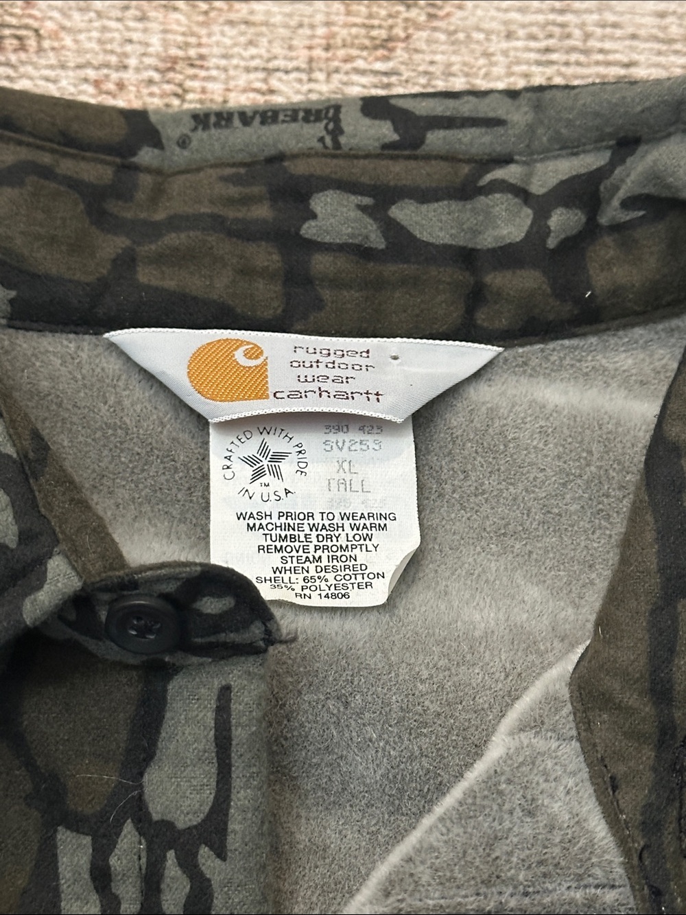 Men’s NWTs Vintage 80s 90s Carhartt Camo Trebark Button Up Flannel - Picture 3 of 6